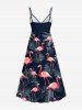 Robe à bretelles croisées à imprimé flamants roses et feuilles tropicales, style hawaïen, grande taille - Bleu Marine 5X