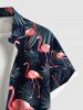 Plus Size Flamingo Tropical Leaf Print Buttons Pocket Hawaii Shirt For Men -  