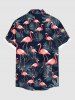 Plus Size Flamingo Tropical Leaf Print Buttons Pocket Hawaii Shirt For Men -  