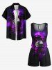 Plus Size Coconut Tree Galaxy Moon Print Cinched Hawaii Romper -  