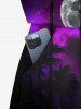 Plus Size Coconut Tree Galaxy Moon Print Cinched Hawaii Romper -  