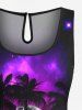Plus Size Coconut Tree Galaxy Moon Print Cinched Hawaii Romper -  