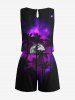 Plus Size Coconut Tree Galaxy Moon Print Cinched Hawaii Romper -  