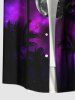 Plus Size Coconut Tree Galaxy Moon Print Buttons Pocket Shirt For Men -  