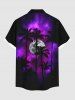 Plus Size Coconut Tree Galaxy Moon Print Buttons Pocket Shirt For Men -  