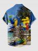 Chemise hawaïenne grande taille pour homme, imprimée cocotiers et perroquets, paysage marin, boutons et poche. - Bleu Ciel S