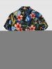 Flowers Leaf Print Buttons Pocket Hawaii Shirt For Men - Noir M