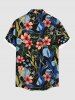 Plus Size Flowers Leaf Print Buttons Pocket Hawaii Shirt For Men -  