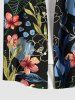 Plus Size Flowers Leaf Print Buttons Pocket Hawaii Shirt For Men -  