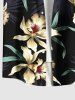 Chemise hawaïenne grande taille à imprimé floral et feuilles, boutons et poche pour homme - Noir 2XL