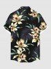 Chemise hawaïenne grande taille à imprimé floral et feuilles, boutons et poche pour homme - Noir 2XL