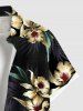 Chemise hawaïenne grande taille à imprimé floral et feuilles, boutons et poche pour homme - Noir 2XL