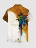 Chemise hawaïenne grande taille pour homme, à boutons et poche, avec imprimé coloré et motif perroquet. Motif éclaboussures de peinture. - Brun Légère S
