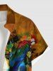 Chemise hawaïenne grande taille pour homme, à boutons et poche, avec imprimé coloré et motif perroquet. Motif éclaboussures de peinture. - Brun Légère S
