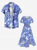 Robe mi-longue hawaïenne fendue à imprimé de fleurs d'hibiscus et de feuilles, grande taille - Bleu L