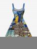 Robe débardeur hawaïenne imprimée cocotier et perroquet grande taille - Bleu Ciel XS