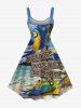 Robe débardeur hawaïenne imprimée cocotier et perroquet grande taille - Bleu Ciel S