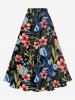 Jupe hawaïenne fendue à imprimé fleurs et feuilles grande taille - Noir XS