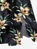 Robe mi-longue hawaïenne fendue à imprimé floral et feuilles grande taille - Noir S