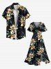 Robe mi-longue hawaïenne fendue à imprimé floral et feuilles grande taille - Noir S