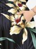 Robe mi-longue hawaïenne fendue à imprimé floral et feuilles grande taille - Noir S
