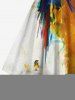 Robe débardeur hawaïenne grande taille à imprimé perroquet et éclaboussures de peinture colorblock - Brun Légère S