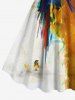 Plus Size Parrot Painting Splatter Colorblock Print Hawaii Tank Dress -  