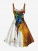 Plus Size Parrot Painting Splatter Colorblock Print Hawaii Tank Dress -  
