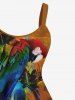 Plus Size Parrot Painting Splatter Colorblock Print Hawaii Tank Dress -  