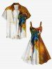 Plus Size Parrot Painting Splatter Colorblock Print Hawaii Tank Dress -  