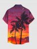 Plus Size Coconut Tree Ombre Dusk Print Hawaii Button Pocket Shirt For Men -  
