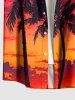 Plus Size Coconut Tree Ombre Dusk Print Hawaii Button Pocket Shirt For Men -  