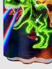 Plus Size Glitter Dinosaur Cat Planet Galaxy Print Hawaii Button Pocket Shirt For Men -  
