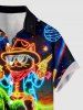 Plus Size Glitter Dinosaur Cat Planet Galaxy Print Hawaii Button Pocket Shirt For Men -  