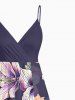 Plus Size Flower Leaf Print Hawaii Surplice A Line Cami Dress -  