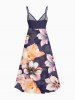 Plus Size Flower Leaf Print Hawaii Surplice A Line Cami Dress -  