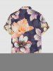 Plus Size Flower Leaf Print Hawaii Button Pocket Shirt For Men -  