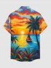 Plus Size Coconut Tree Sea Sailboat Dusk Painting Print Hawaii Button Pocket Shirt For Men -  