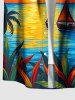 Plus Size Coconut Tree Sea Sailboat Dusk Painting Print Hawaii Button Pocket Shirt For Men -  