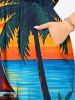 Coconut Tree Sea Sailboat Dusk Painting Print Hawaii Split Pocket A Line Midi Dress -  