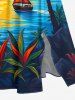 Plus Size Coconut Tree Sea Sailboat Dusk Painting Print Hawaii Split Pocket A Line Midi Dress -  