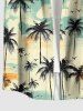 Plus Size Coconut Tree Bird Cloud Print Buttons Pocket Hawaii Shirt For Men -  