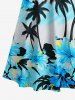 Robe longue hawaïenne grande taille à imprimé cocotiers et fleurs d'hibiscus, épaules dénudées et croisée - Bleu Ciel S