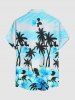 Plus Size Coconut Tree Hibiscus Flowers Print Buttons Pocket Hawaii Shirt For Men -  
