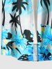 Plus Size Coconut Tree Hibiscus Flowers Print Buttons Pocket Hawaii Shirt For Men -  