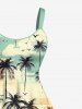 Robe débardeur hawaïenne grande taille à imprimé cocotier, oiseau et nuage - Bleu clair 5X