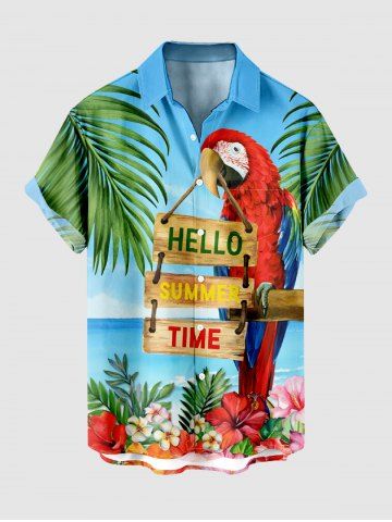 Chemise à poches boutonnées grande taille pour homme, imprimé tropical, fleurs et perroquets, style hawaïen.