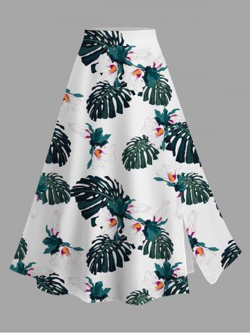 Jupe hawaïenne fendue à imprimé de fleurs tropicales grandes tailles - WHITE - 2X