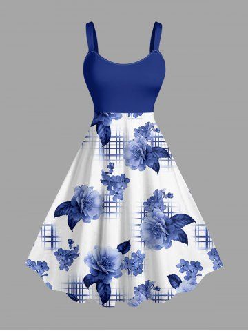 Robe hawaïenne grande taille à imprimé floral et à carreaux - BLUE - 6X