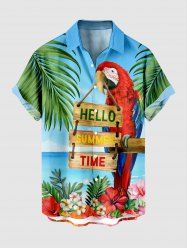 Plus Size Tropical Leaf Flower Parrot Sea Print Hawaii Button Pocket Shirt For Men -  